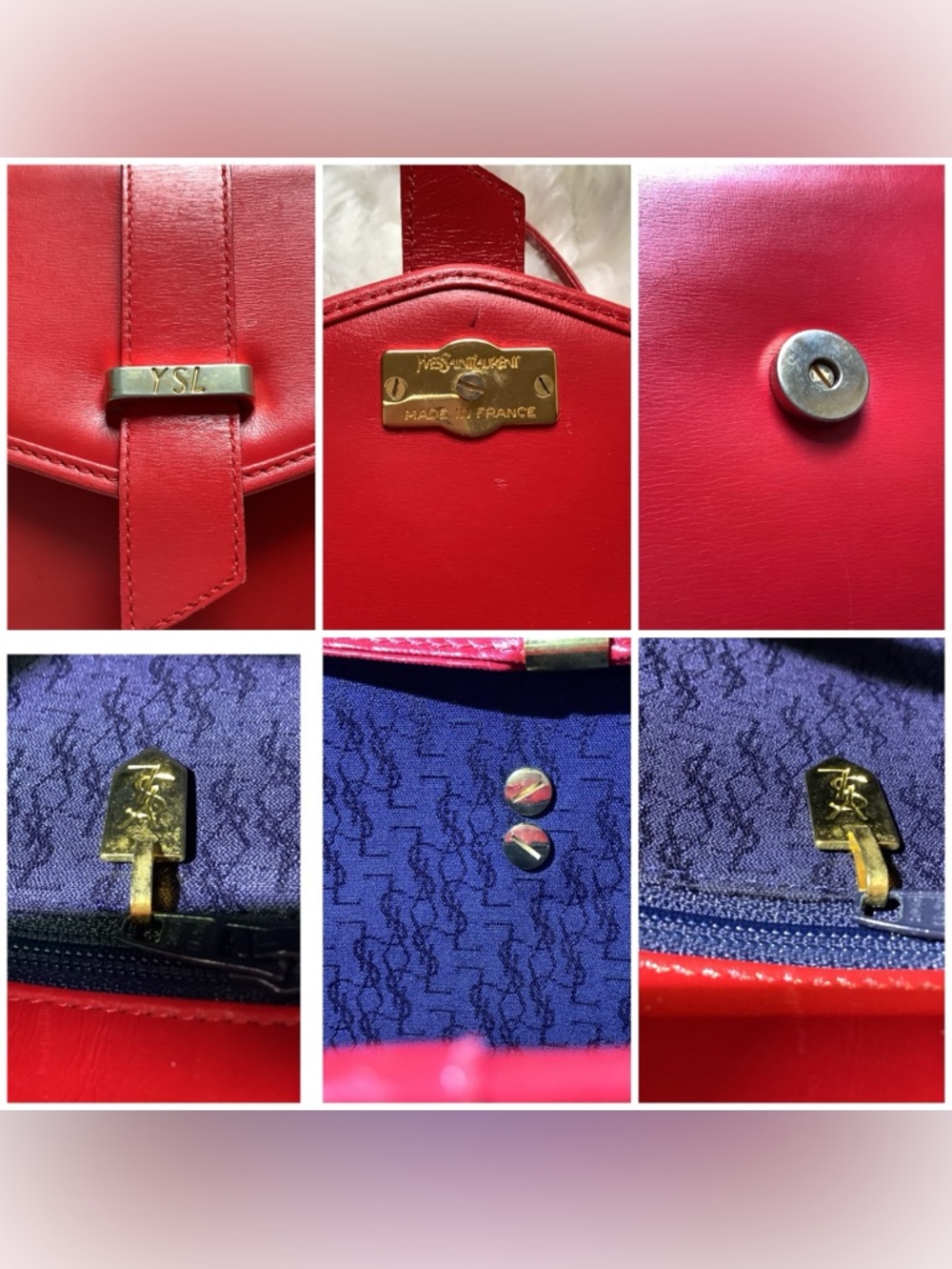 Yves Saint Laurent Vintage Red Leather Crossbody with Gold YSL Accent - Picture 8 of 11